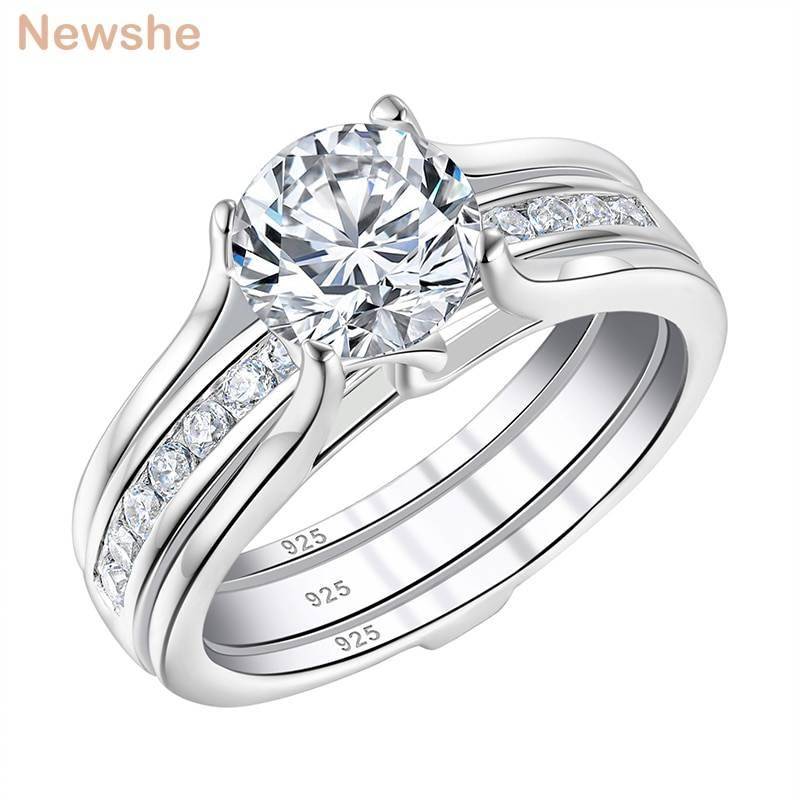 Newshe Solid 925 Sterling Silver Guard Brillliant Round Cut Engagement Ring Half Eternity Wedding Band For Women AAAAA Zircon Ring Size : 5|6|7|8|9|10 