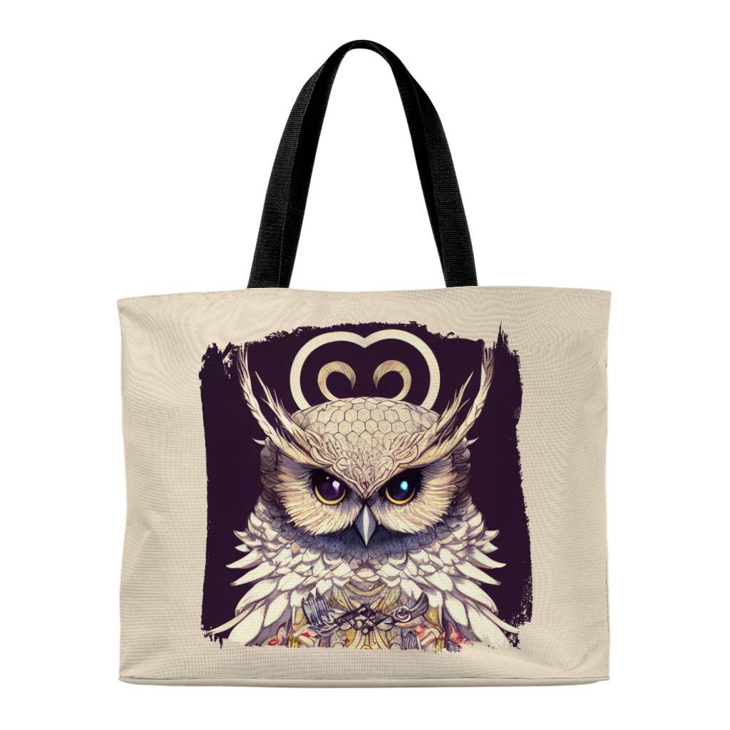 Colorful Owl Art Tote Bag - Unique Print Shopping Bag - Animal Design Tote Bag Bags & Wallets Fashion Accessories Color : Natural|Natural Bag Black Handle 