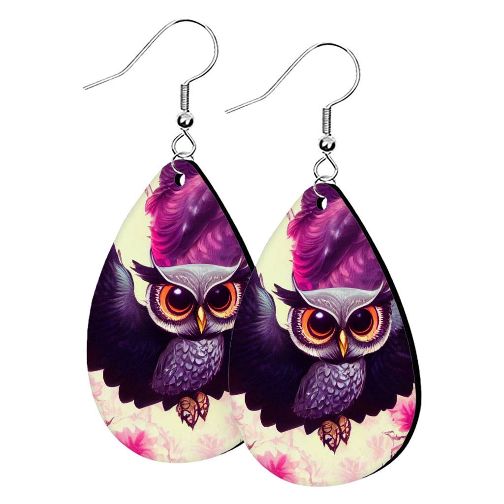 Cute Owl Art Earrings - Animal Print Earrings - Graphic Art Earrings Earrings fashion Fashion Accessories Women's Fashion  