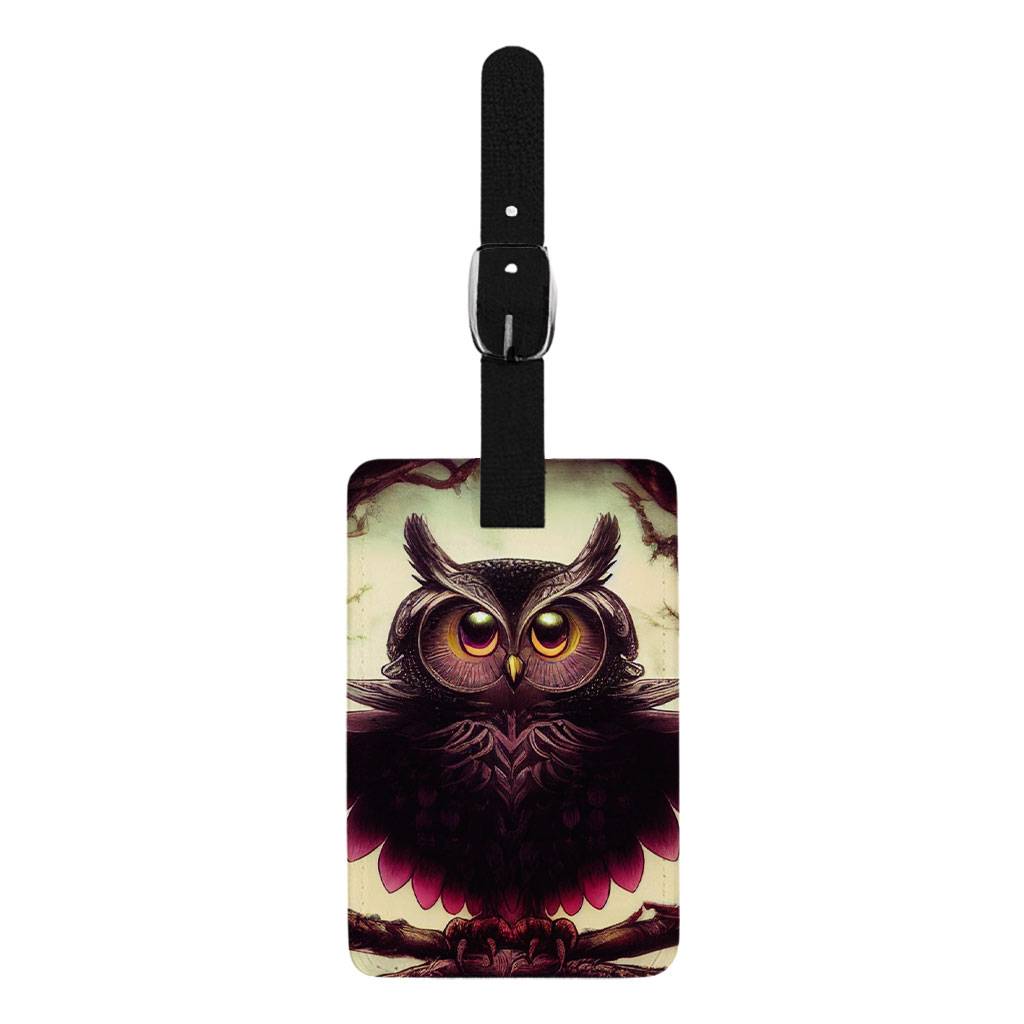 Cute Owl Print Luggage Tag - Graphic Design Travel Bag Tag - Owl Art Luggage Tag Fashion Accessories Travel Accessories  