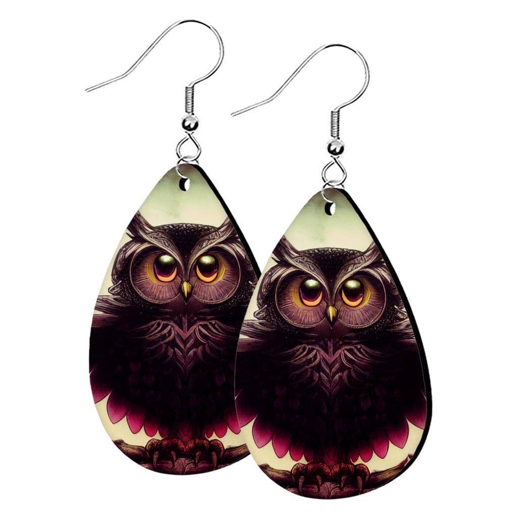 Cute Owl Print Earrings - Graphic Design Earrings - Owl Art Earrings Earrings Fashion Accessories  