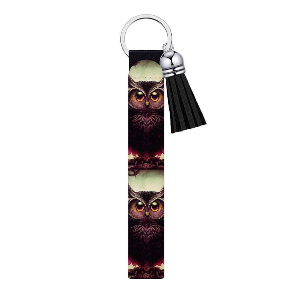 Cute Owl Print Keychain Wristlet - Graphic Design Keychain Bracelet - Owl Art Wristlet Strap for Key Fashion Accessories Keychains  