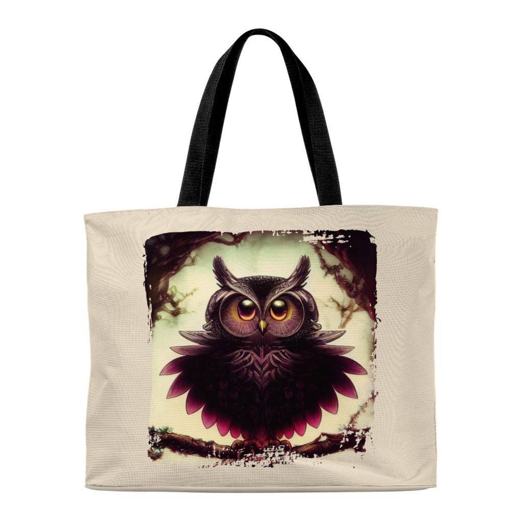 Cute Owl Print Tote Bag - Graphic Design Shopping Bag - Owl Art Tote Bag Bags & Wallets Best Sellers Fashion Accessories Color : Natural|Natural Bag Black Handle 