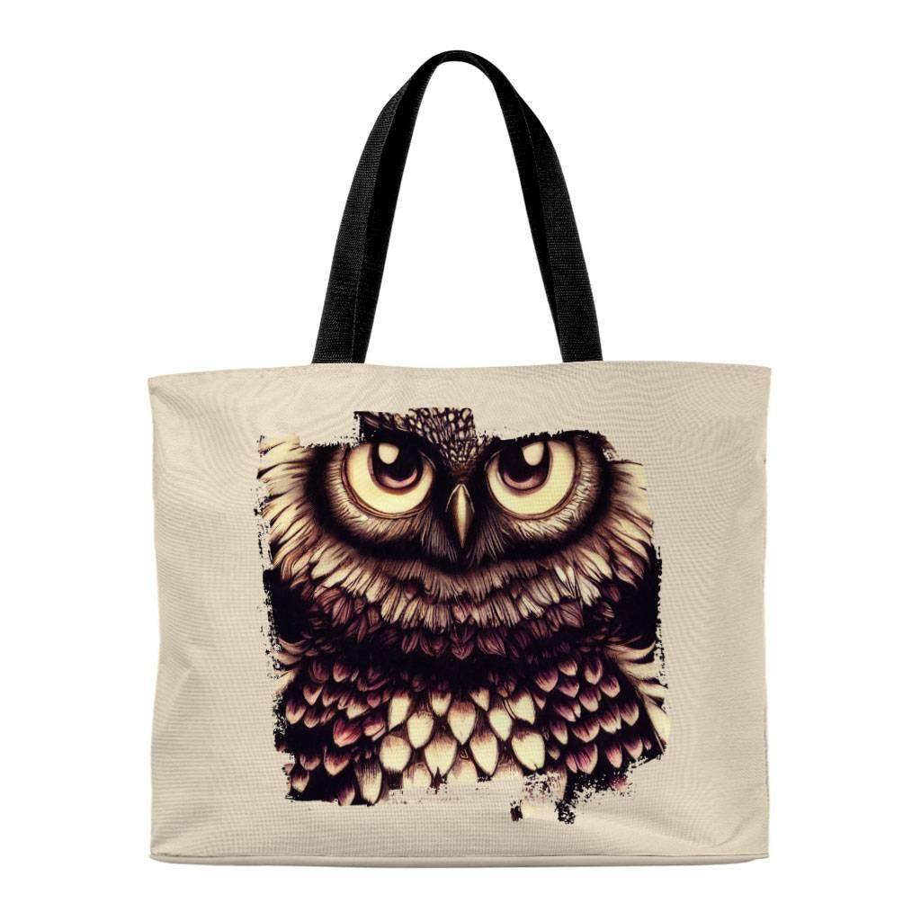 Cute Owl Tote Bag - Graphic Shopping Bag - Art Print Tote Bag Bags & Wallets Best Sellers fashion Fashion Accessories Home & Kitchen Travel Accessories Color : Natural|Natural Bag Black Handle 