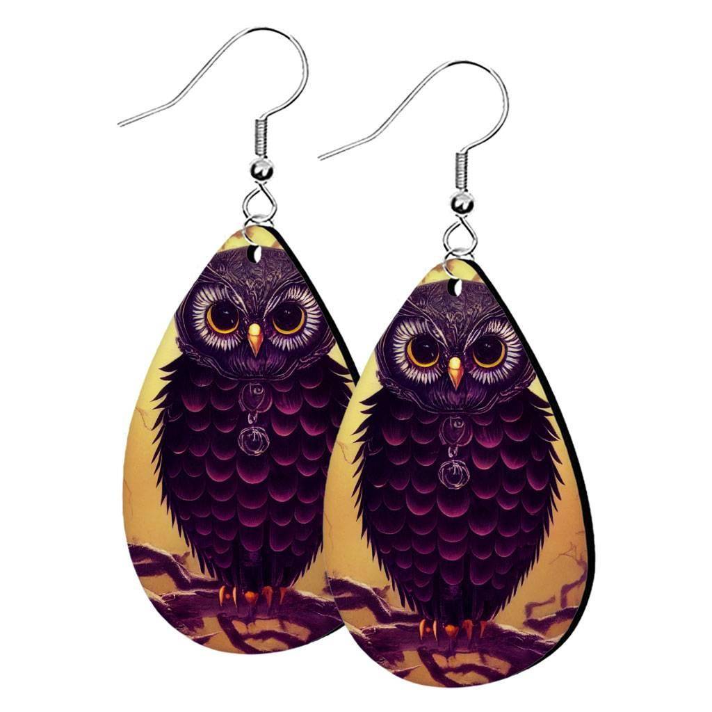 Night Owl Art Earrings - Animal Design Earrings - Colorful Design Earrings Earrings Fashion Accessories  
