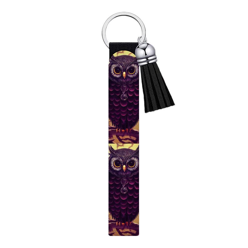 Night Owl Art Keychain Wristlet - Animal Design Keychain Bracelet - Colorful Design Wristlet Strap for Key Fashion Accessories Keychains  