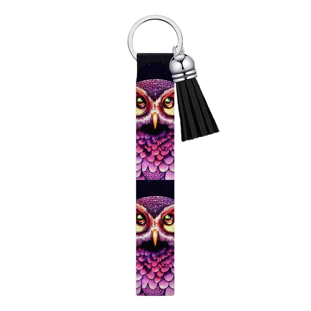 Night Owl Keychain Wristlet - Owl Art Keychain Bracelet - Printed Wristlet Strap for Key Fashion Accessories Keychains  